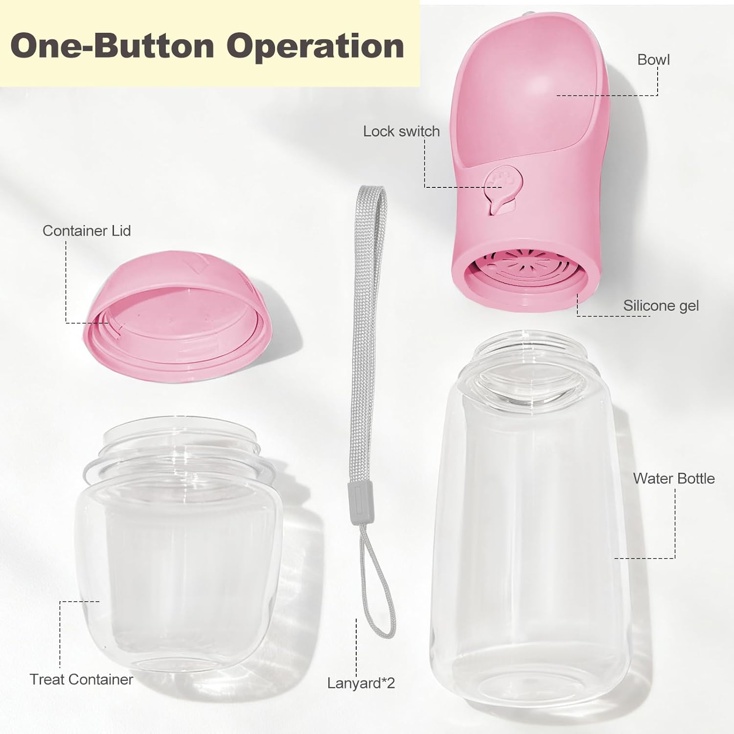 2-in-1 Portable Dog Water Bottle & Food Container - BPA Free Travel Dispenser for Walking, Hiking & Adventures - Pink, 12oz