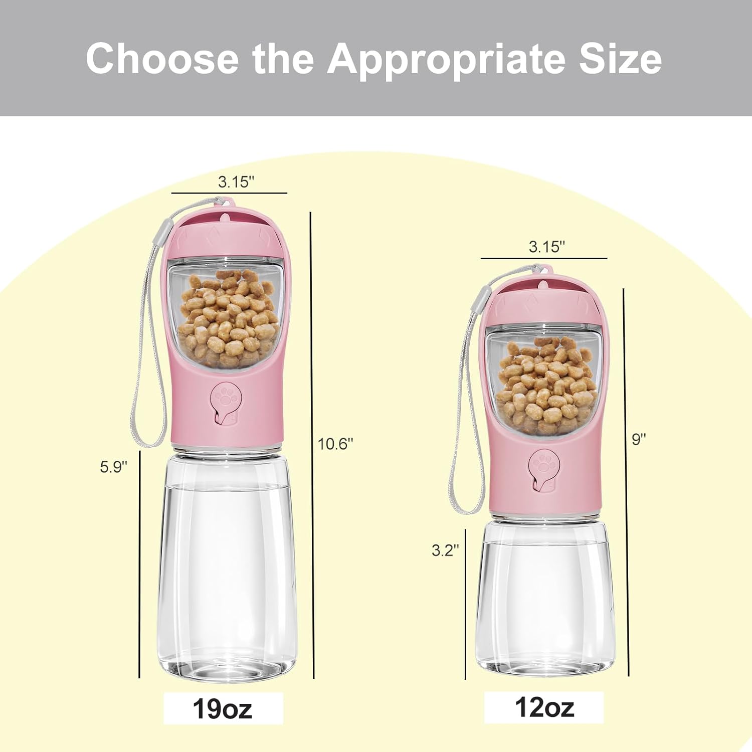 2-in-1 Portable Dog Water Bottle & Food Container - BPA Free Travel Dispenser for Walking, Hiking & Adventures - Pink, 12oz