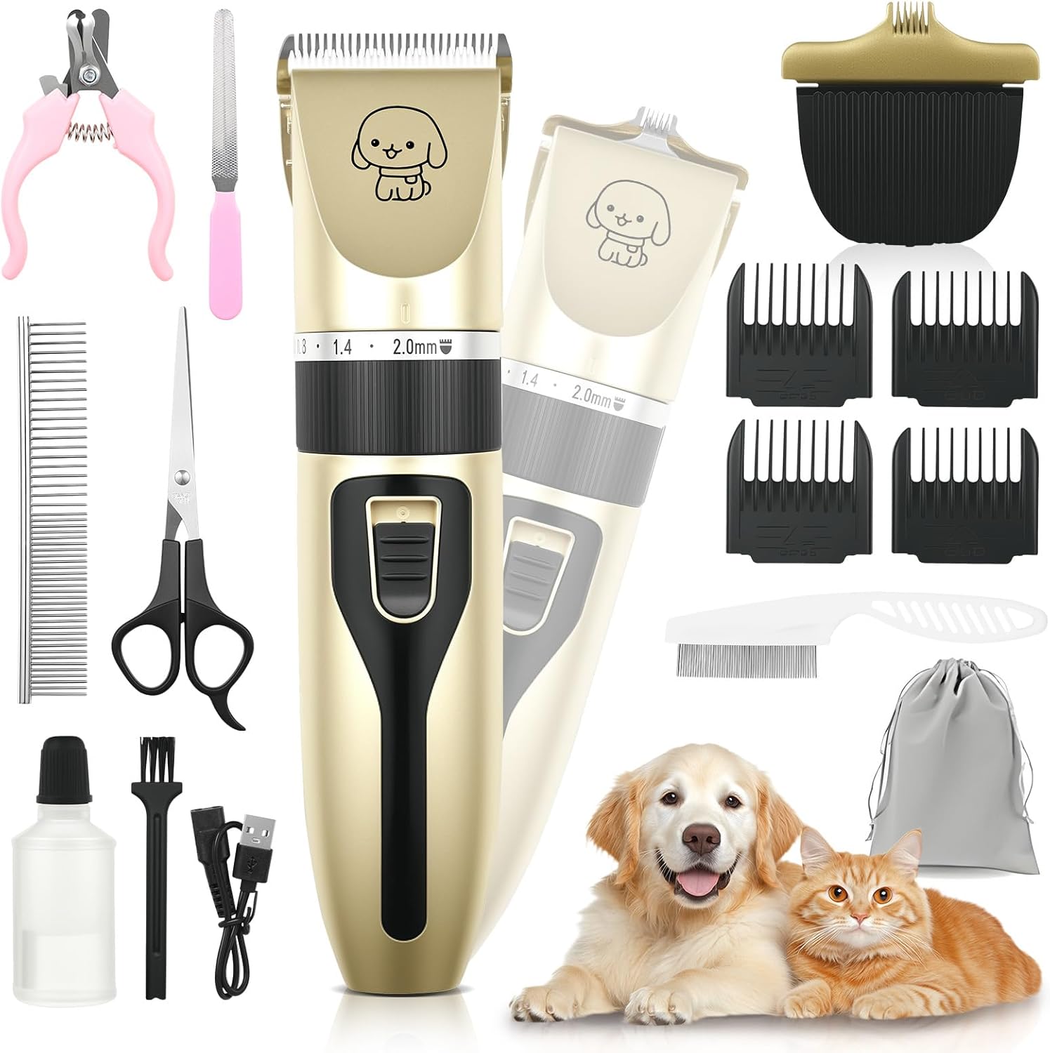 Ultimate Dog Grooming Kit: Cordless Low Noise Clippers & Rechargeable Hair Trimmer for Cats and Dogs - Perfect for Paws and Fur!