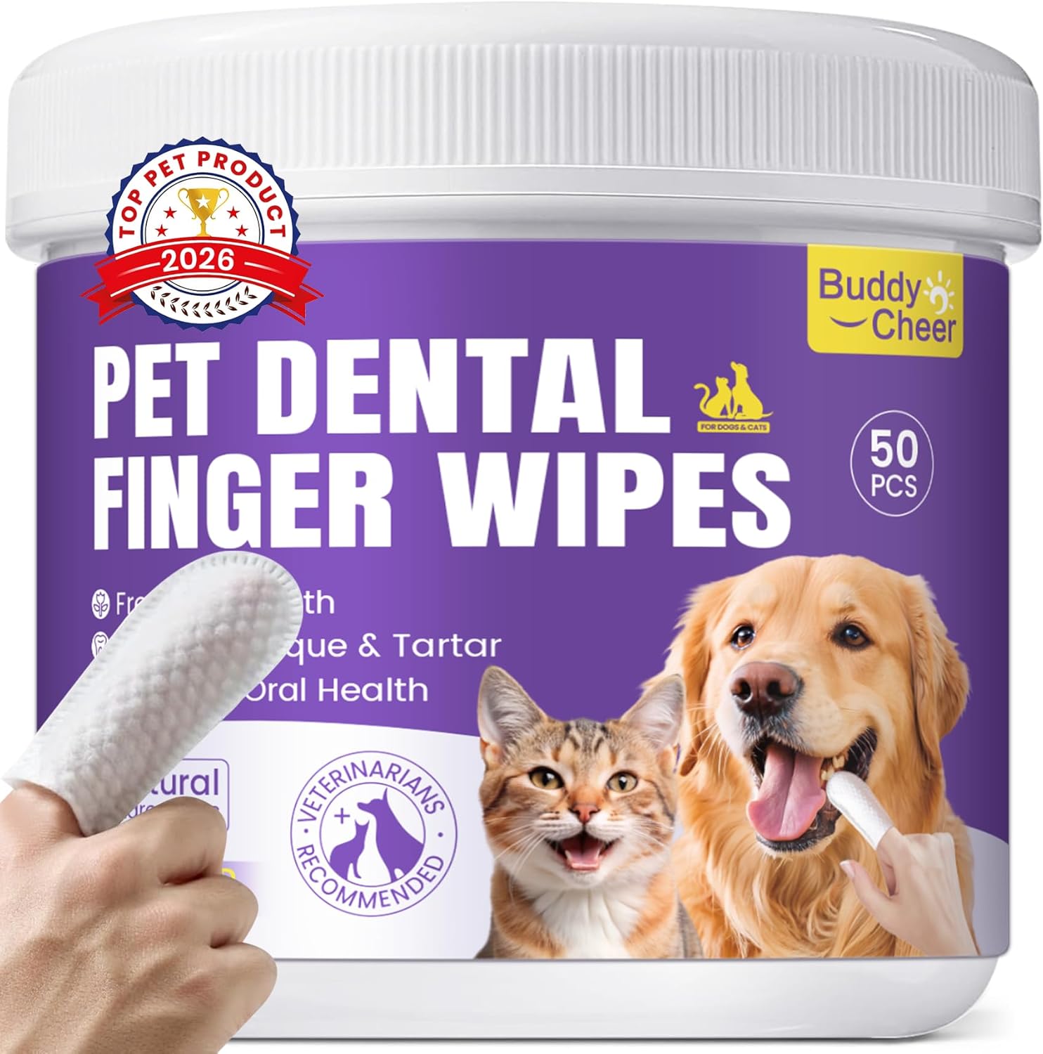 Gentle No-Rinse Dental Care Wipes for Dogs & Cats - Effortless Teeth Cleaning & Fresh Breath - 50 Count