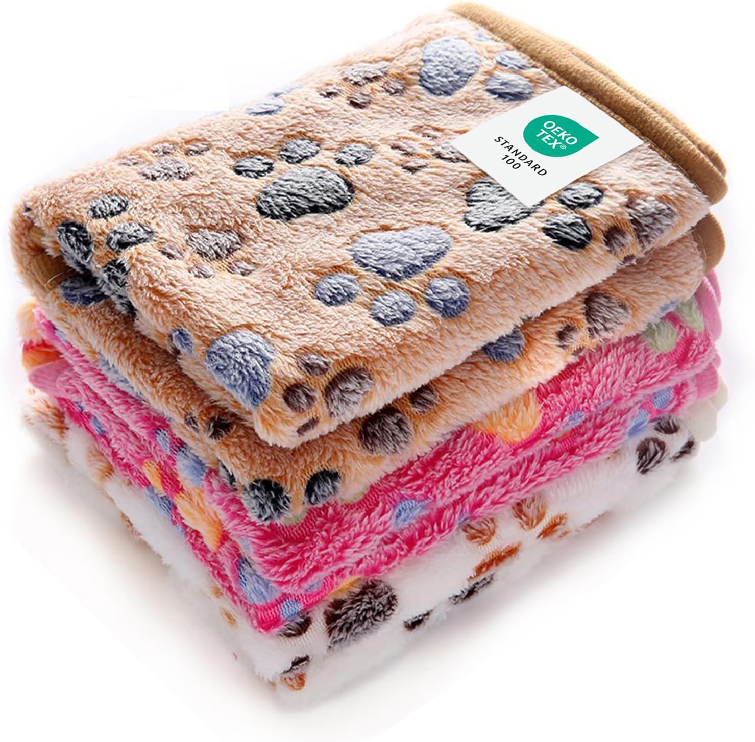 Cozy 3-Pack Premium Fleece Pet Blankets - Super Soft Fluffy Throw for Dogs and Cats in Adorable Paw Print Design (23x16 Inch)