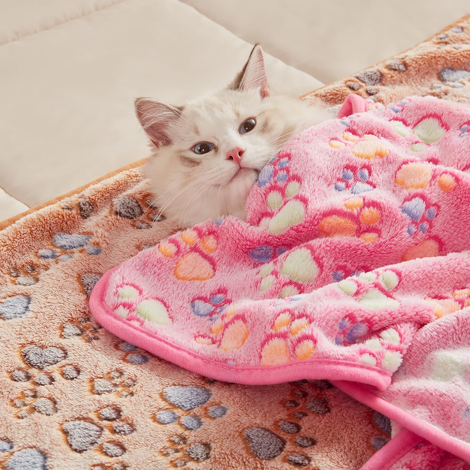 Cozy 3-Pack Premium Fleece Pet Blankets - Super Soft Fluffy Throw for Dogs and Cats in Adorable Paw Print Design (23x16 Inch)