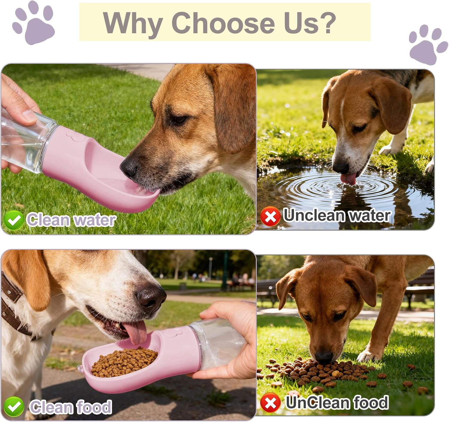 2-in-1 Portable Dog Water Bottle & Food Container - BPA Free Travel Dispenser for Walking, Hiking & Adventures - Pink, 12oz