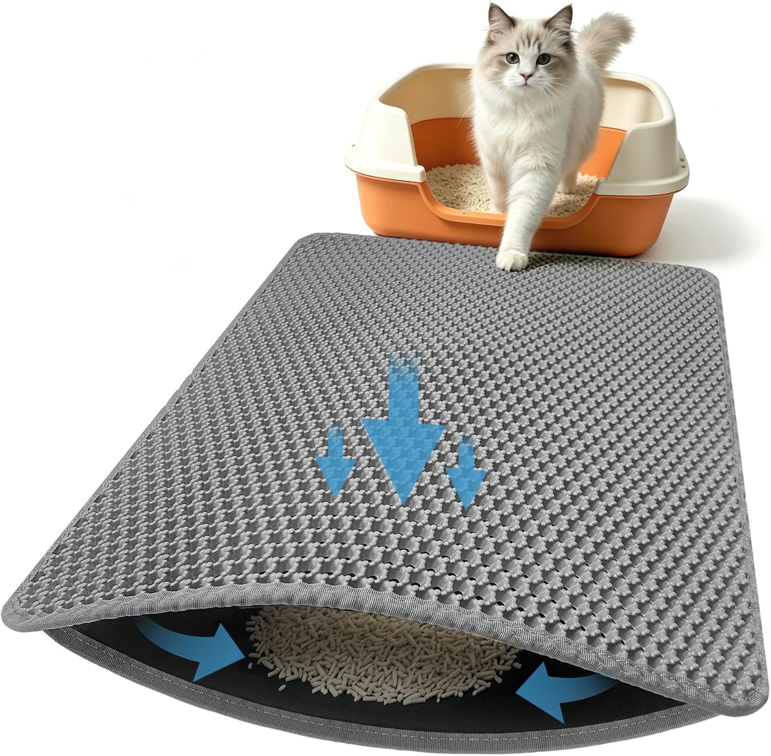 Double Layer Honeycomb Cat Litter Mat - Ultra Soft, BPA-Free, Non-Slip & Urine-Proof - Perfect for Small Spaces - Gray - Pack of 1