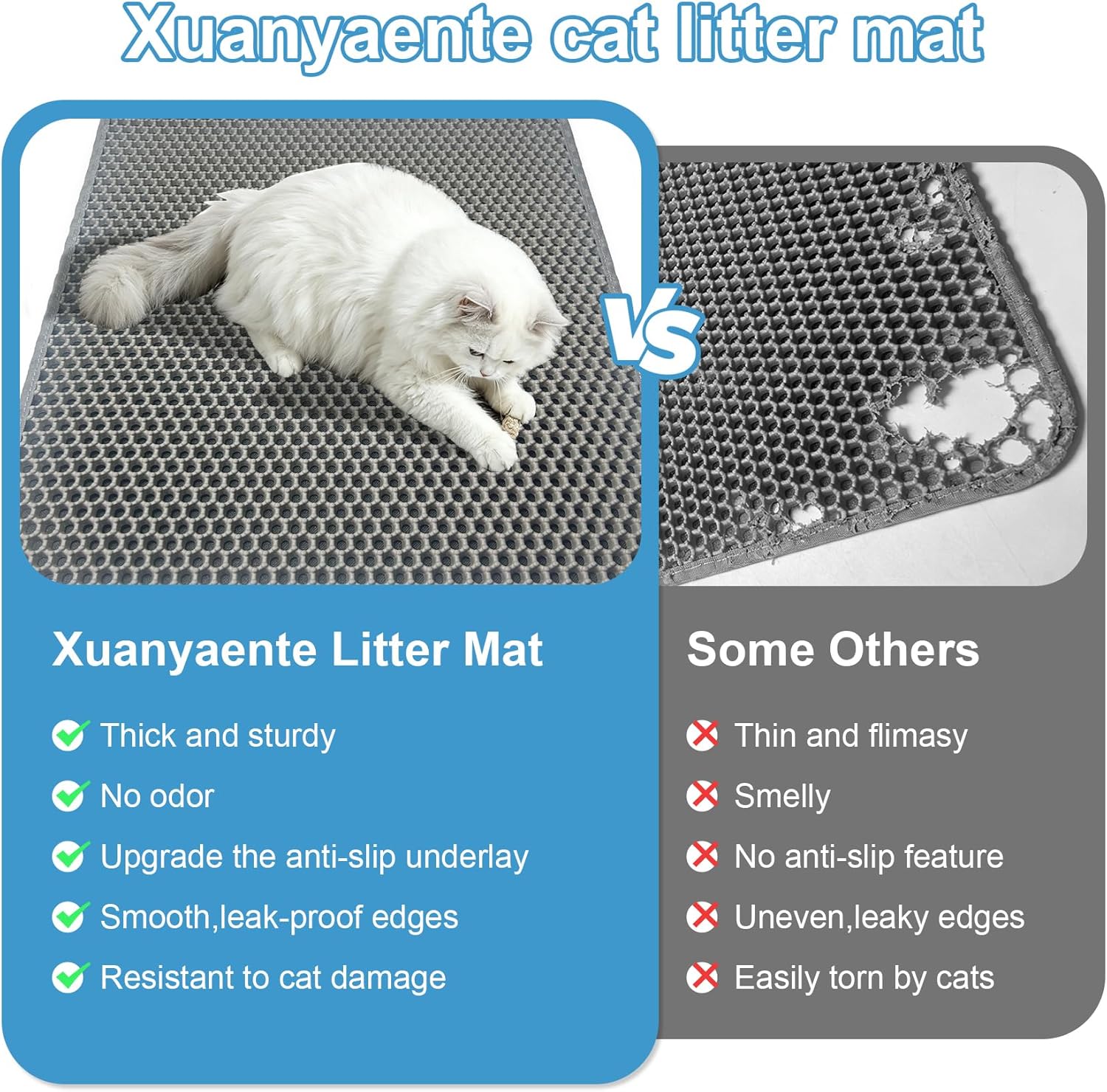 Double Layer Honeycomb Cat Litter Mat - Ultra Soft, BPA-Free, Non-Slip & Urine-Proof - Perfect for Small Spaces - Gray - Pack of 1