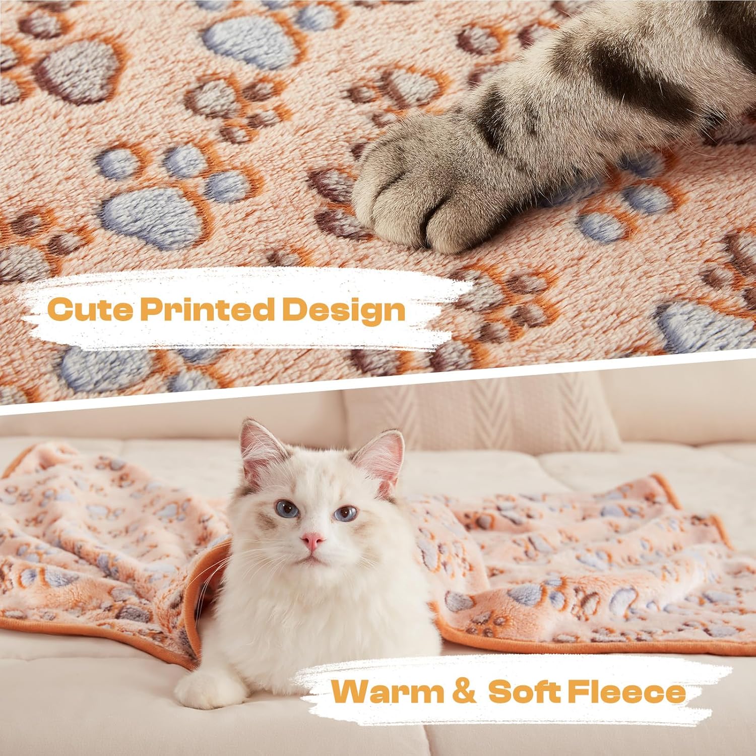 Cozy 3-Pack Premium Fleece Pet Blankets - Super Soft Fluffy Throw for Dogs and Cats in Adorable Paw Print Design (23x16 Inch)