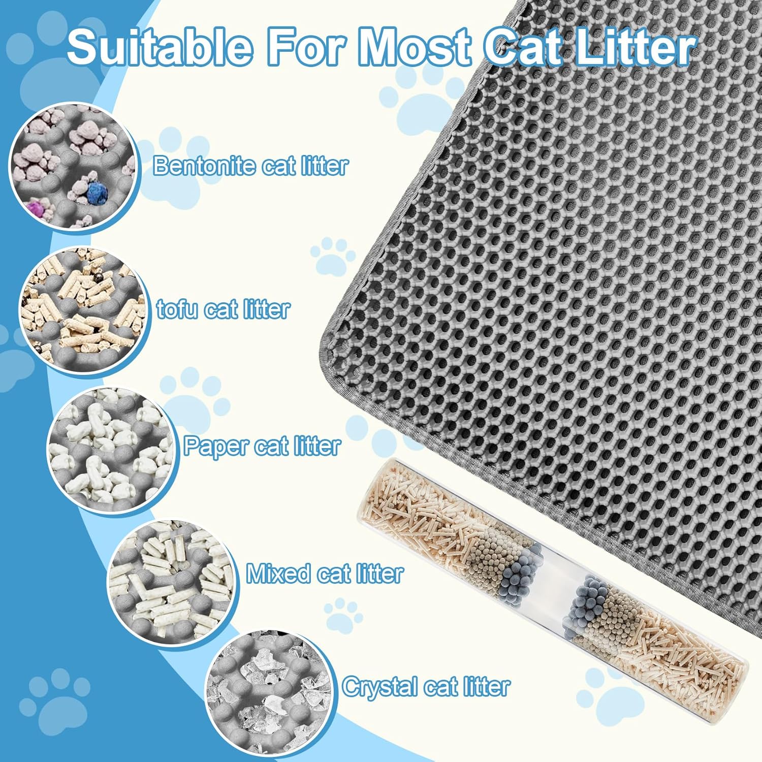 Double Layer Honeycomb Cat Litter Mat - Ultra Soft, BPA-Free, Non-Slip & Urine-Proof - Perfect for Small Spaces - Gray - Pack of 1
