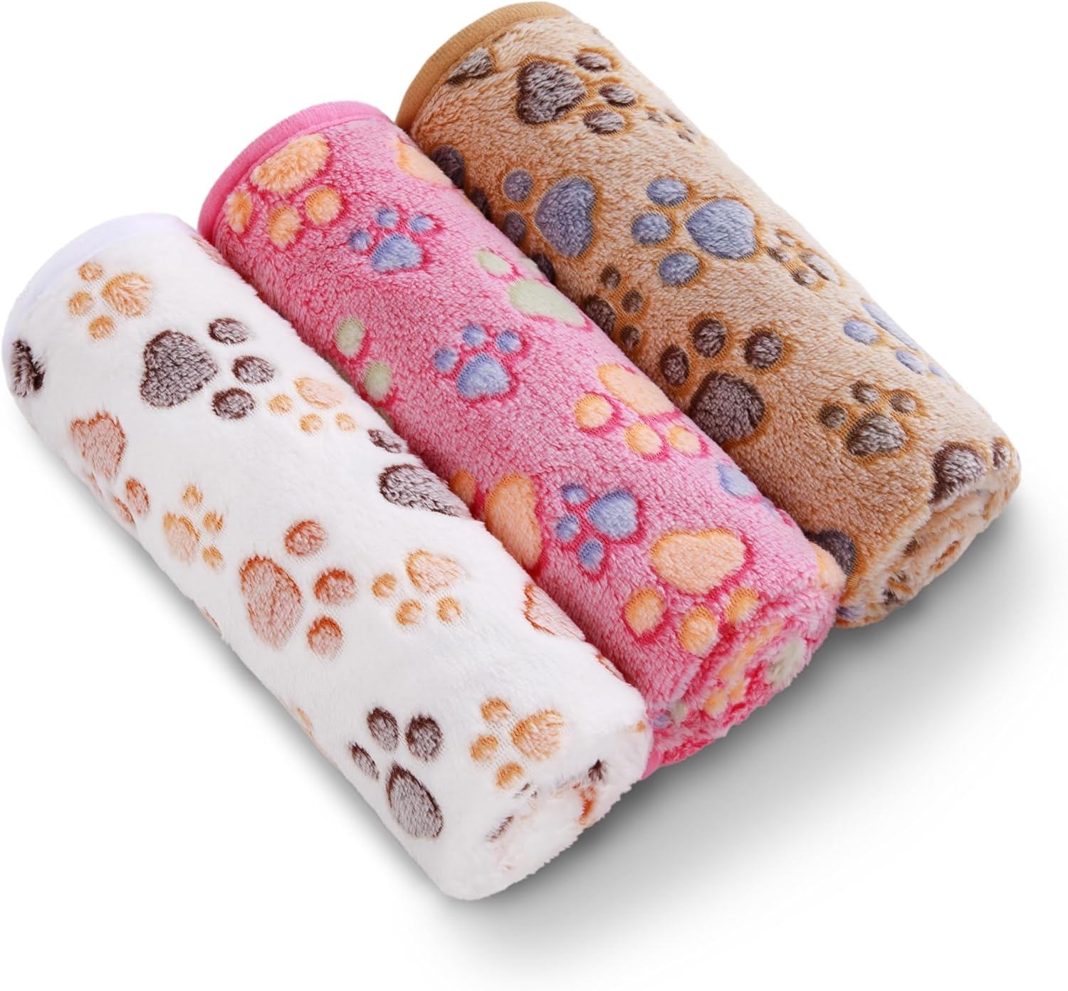 Cozy 3-Pack Premium Fleece Pet Blankets - Super Soft Fluffy Throw for Dogs and Cats in Adorable Paw Print Design (23x16 Inch)