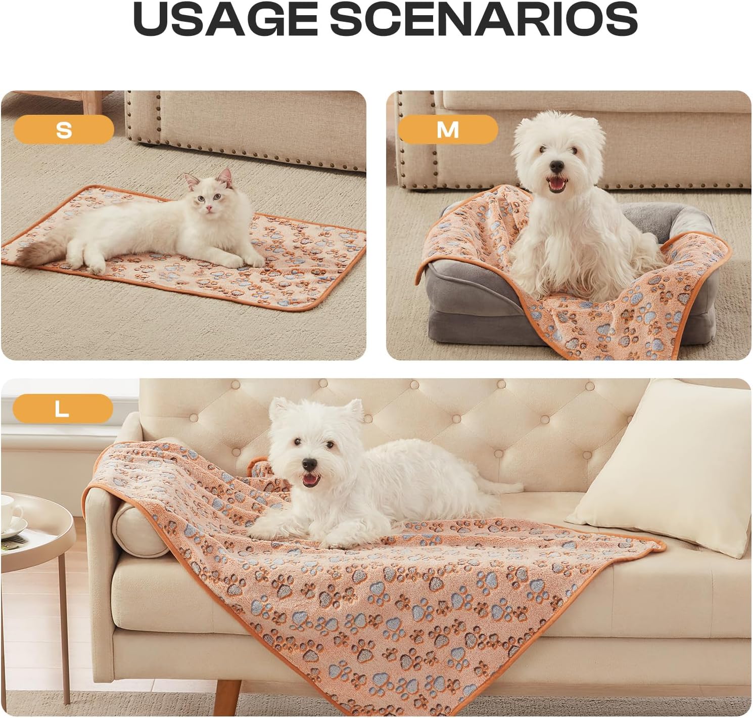 Cozy 3-Pack Premium Fleece Pet Blankets - Super Soft Fluffy Throw for Dogs and Cats in Adorable Paw Print Design (23x16 Inch)