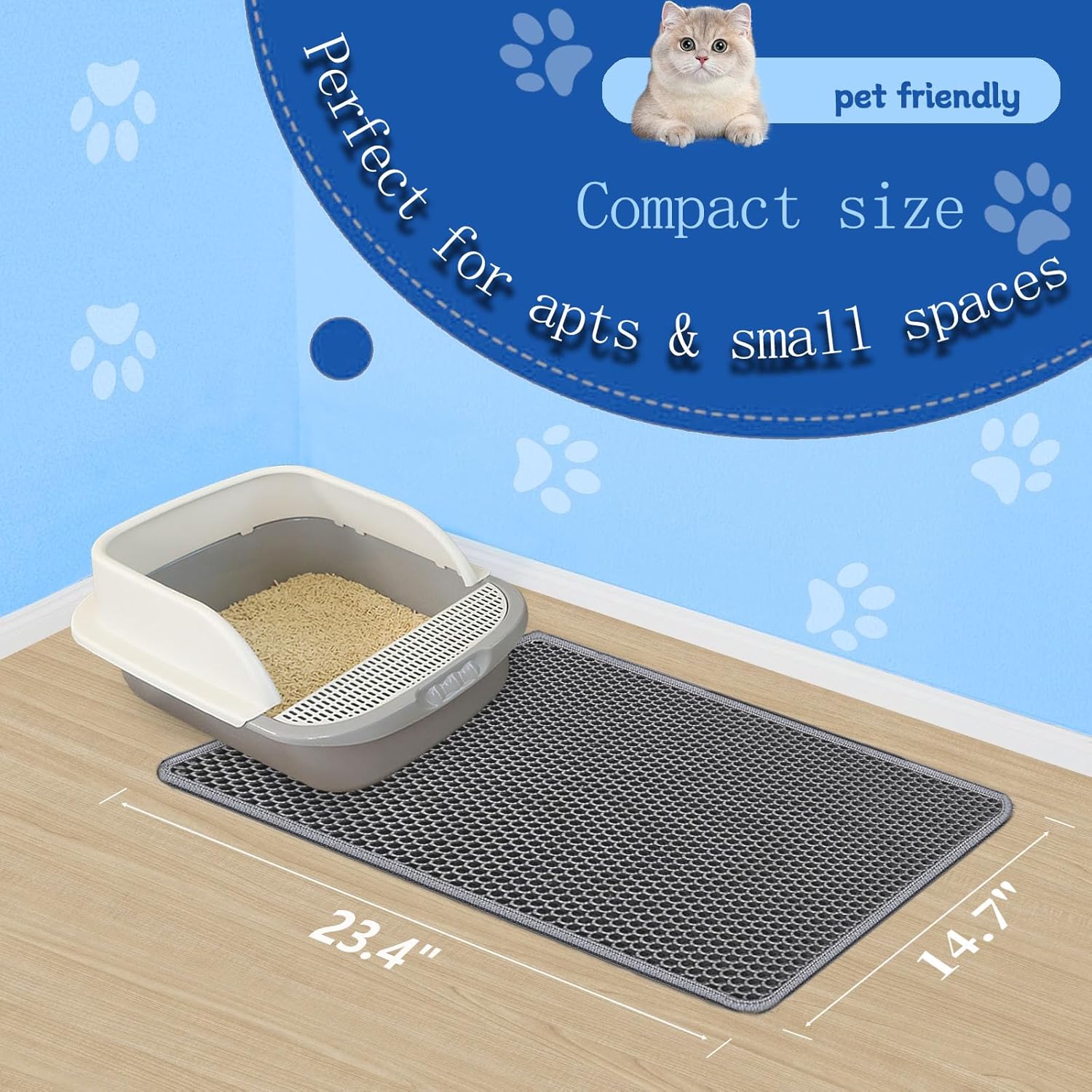 Double Layer Honeycomb Cat Litter Mat - Ultra Soft, BPA-Free, Non-Slip & Urine-Proof - Perfect for Small Spaces - Gray - Pack of 1