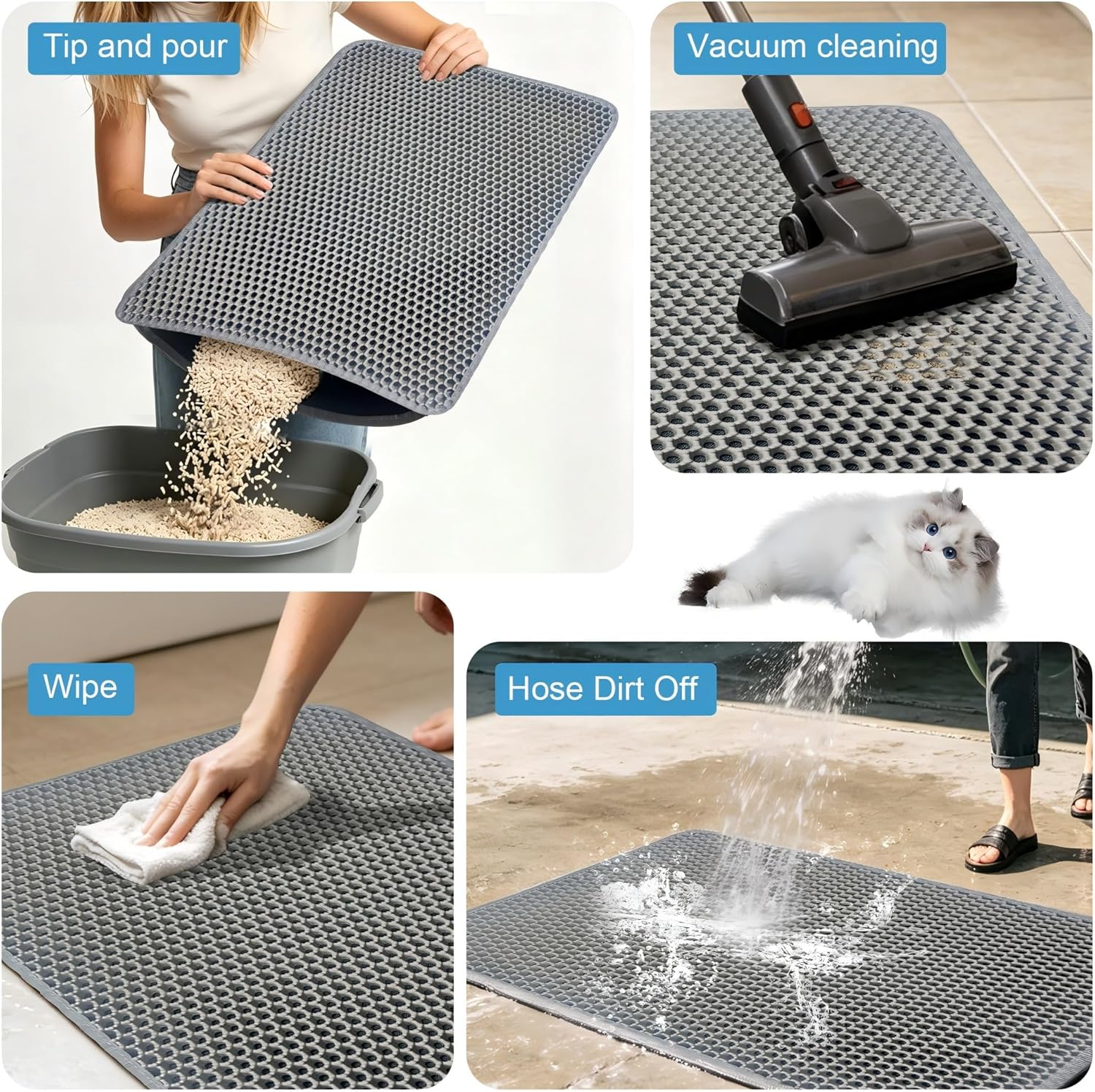 Double Layer Honeycomb Cat Litter Mat - Ultra Soft, BPA-Free, Non-Slip & Urine-Proof - Perfect for Small Spaces - Gray - Pack of 1