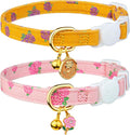 2 Pack Cotton Breakaway Cat Collar Yellow and Pink Rose Pendant Cute Kitten Cat Collar with Bell